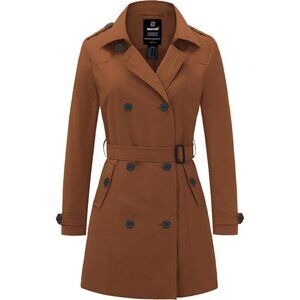 🆕Women's Caramel Waterproof Trench Coat with Classic Lapel and Belted Design